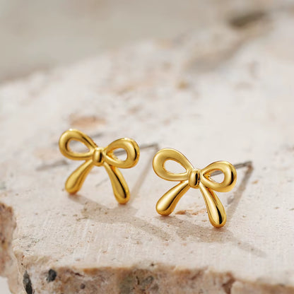 Minimalist Cute Large-Medium-Small Bow Earrings for Women Girls New Trendy Gold Plated Bowkont Ear Studs Piercing Jewelry Gift