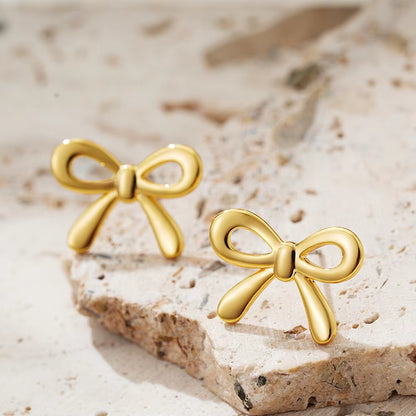 Minimalist Cute Large-Medium-Small Bow Earrings for Women Girls New Trendy Gold Plated Bowkont Ear Studs Piercing Jewelry Gift